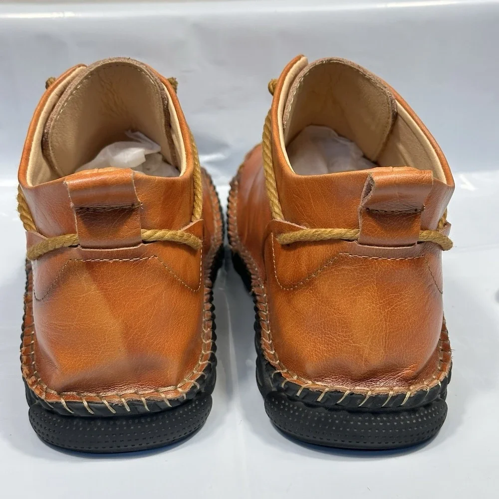 Men Casual Shoes Handmade Leather Size 11-11.5 Brown Chukka Zip Nonslip Ankle